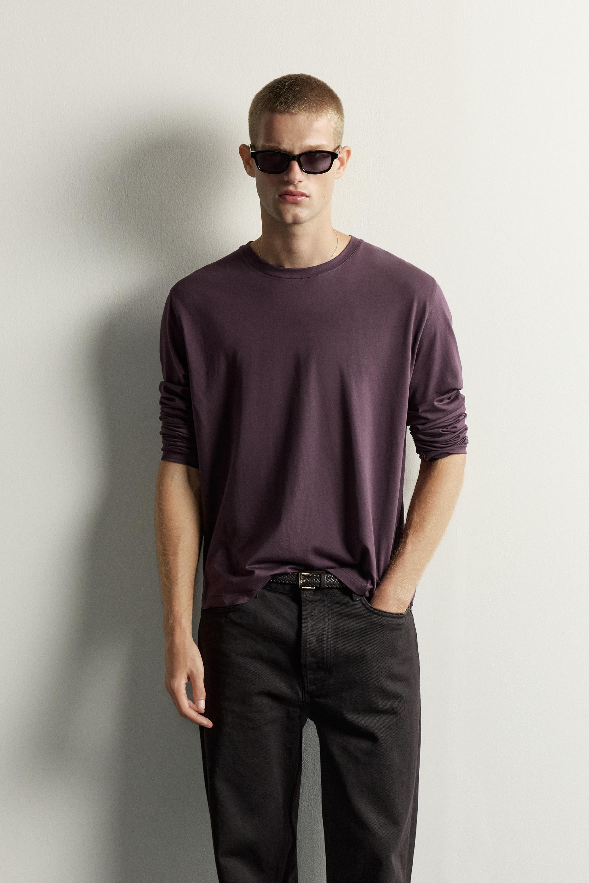 RELAXED FIT LONG SLEEVE T-SHIRT — Eggplant
