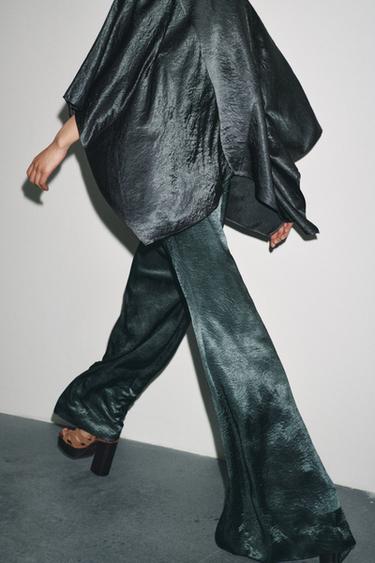 PANTALON LARGE SATINÉ ZW COLLECTION - Vert de Zara - Image 3