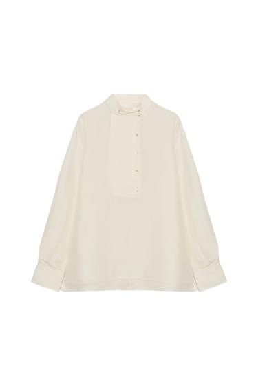 Zara 100% SILK SHIRT ZW COLLECTION - Ecru