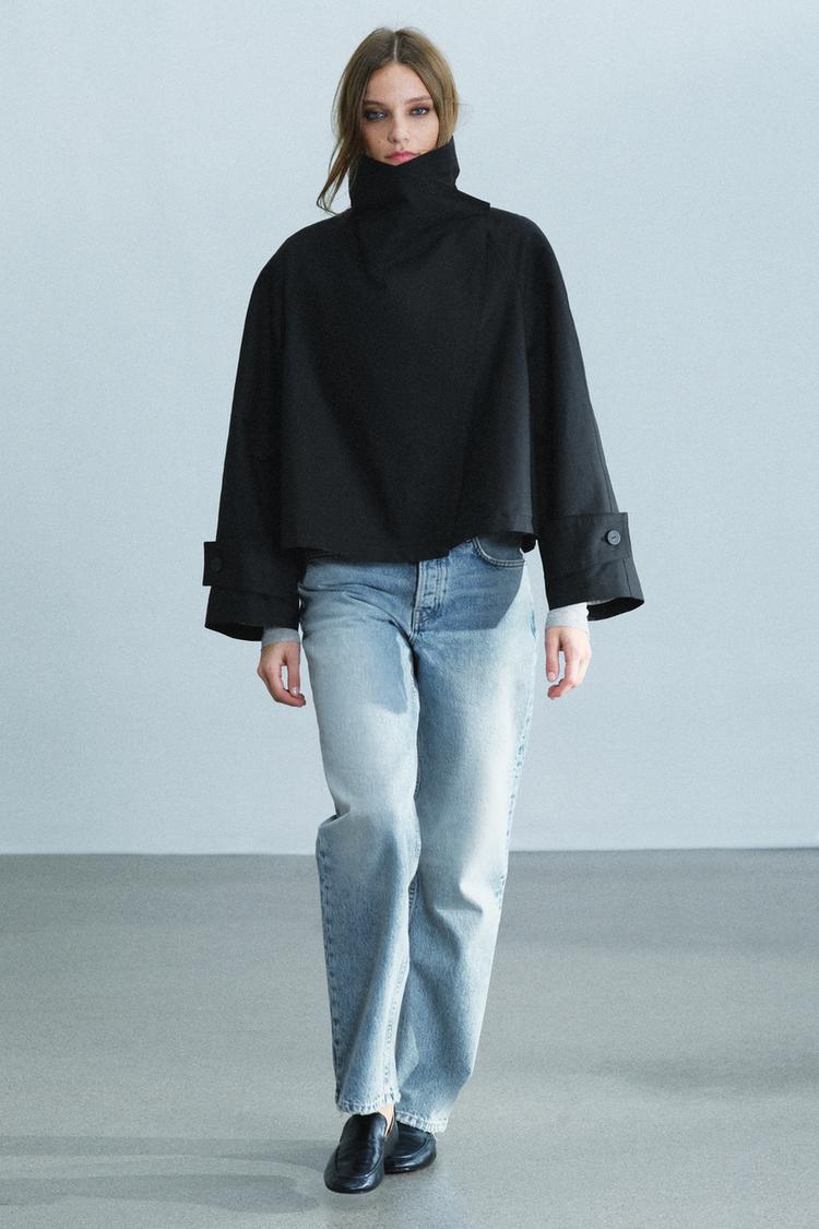 ZW COLLECTION SHORT HIGH-COLLAR TRENCH COAT