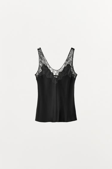 ΤΟΠ ΣΑΤΙΝΕ ΣΕ ΣΤΥΛ LINGERIE ΜΕ ΔΑΝΤΕΛΑ - Μαύρο του Zara