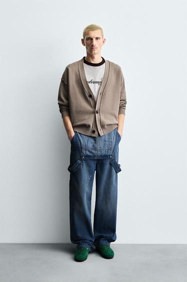 СЫРТҚА ҚАРАТЫЛҒАН ТІГІСТЕРІ БАР ЕКІ ЖАҚТЫ КАРДИГАН - Құм Zara компаниясынан