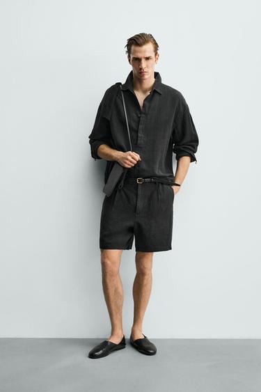 100% LINEN POLO SHIRT - Black by Zara