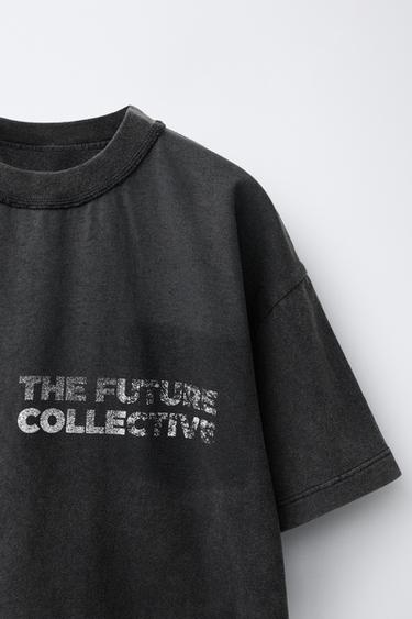 FADED-EFFECT SLOGAN T-SHIRT - Grey / Blue by Zara - Image 2