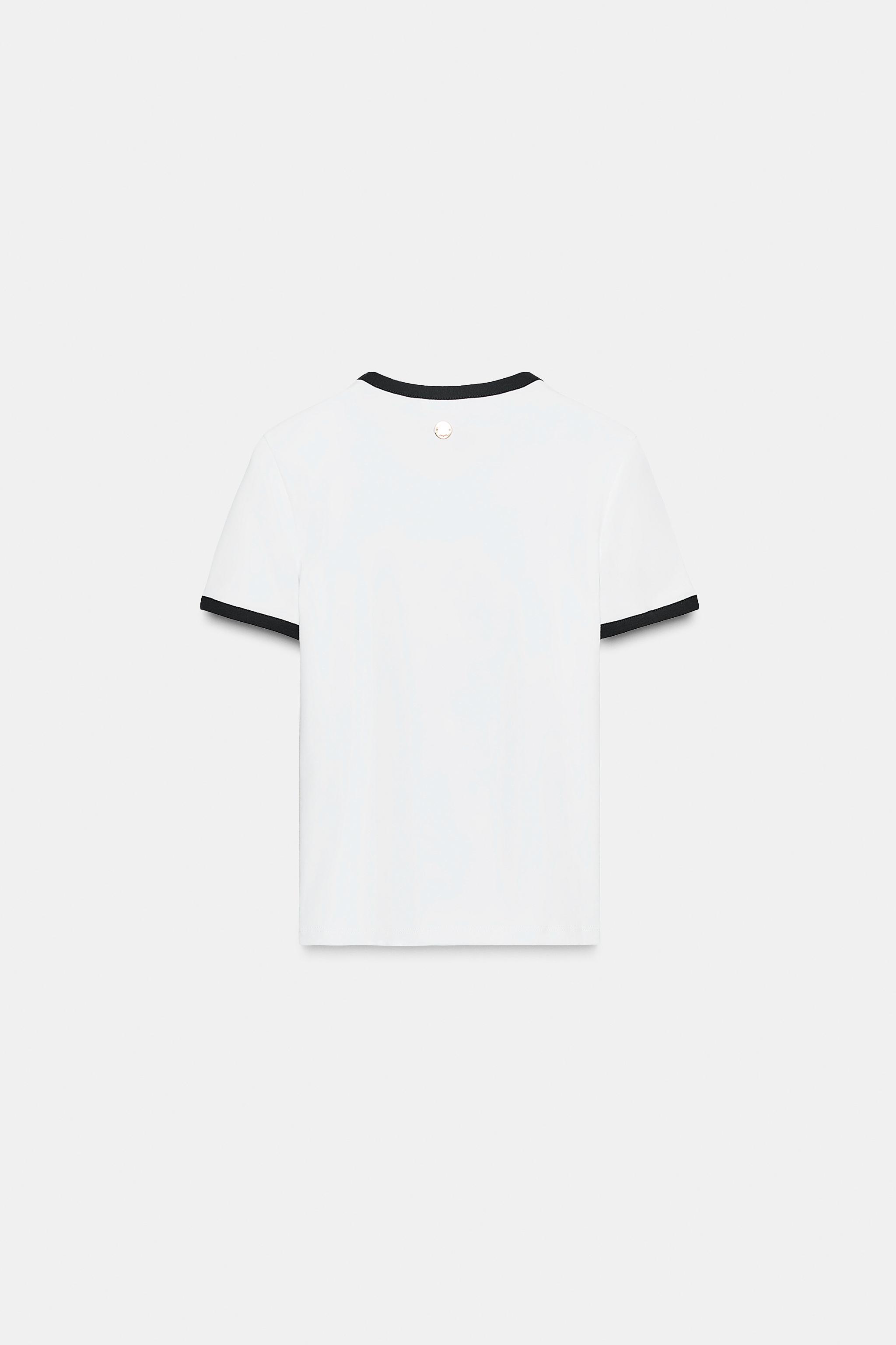 ZARA TRIM T-SHIRT WITH BROOCH