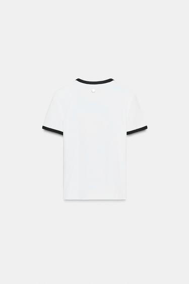 ZARA T-SHIRT WITH TRIM AND BROOCH - White by Zara - Image 5