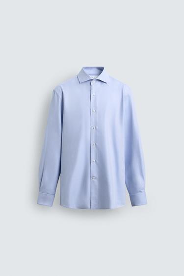 Zara KOŠULJA SLIM KROJA SA DUGMIĆIMA ZA MANŽETNE – plavo nebo