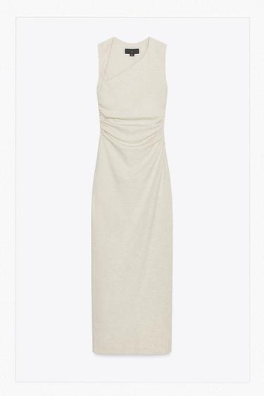 ASYMETRICKÉ MIDI ŠATY - Světle béžová od Zara