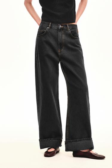 Zara ZW COLLECTION BAGGY 中腰牛仔褲 - 黑色
