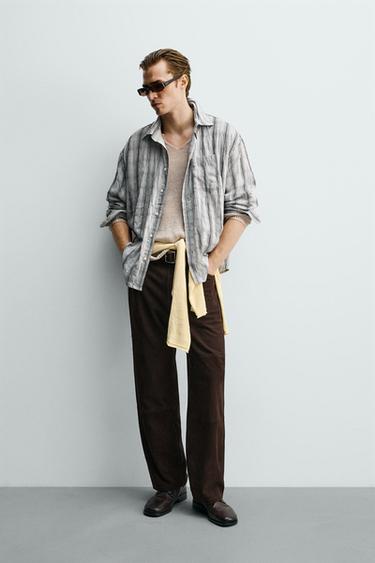 Zara KOŠULJA OPUŠTENOG KROJA NA KOCKE – biserno siva