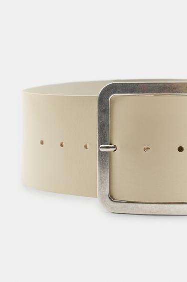 CEINTURE 100 % CUIR MAXI BOUCLE - Écru de Zara - Image 1
