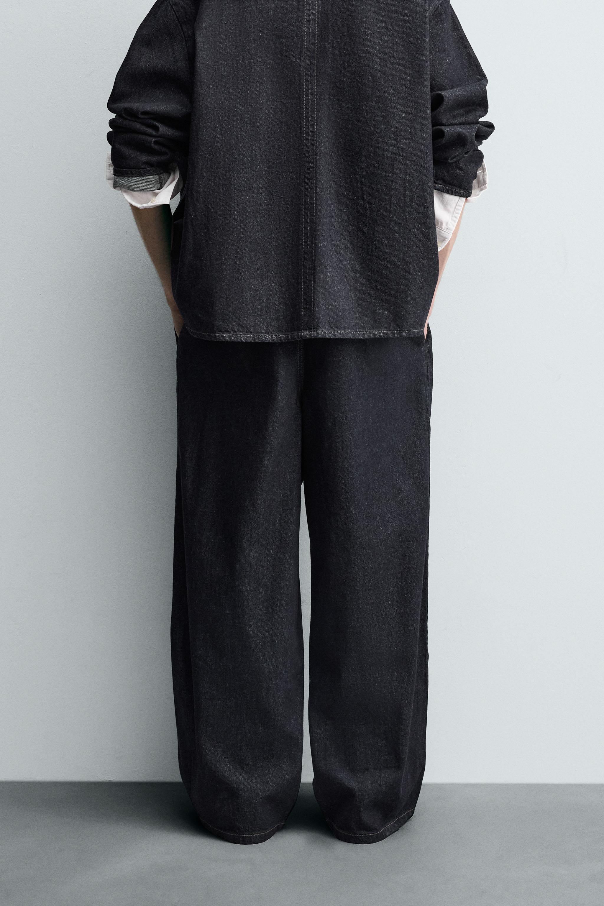 プリーツ入りワイドレッグジーンズ - ネイビーブルー | ZARA プリーツ入りワイドレッグジーンズ - ネイビーブルー | ZARA