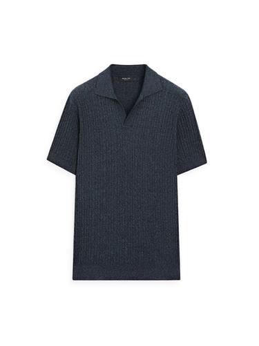 Zara Short sleeve knit polo shirt with cable-knit detail - Navy blue