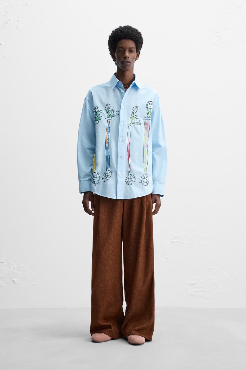 EMBROIDERED SHIRT X HARRY LAMBERT - Light blue | ZARA India 