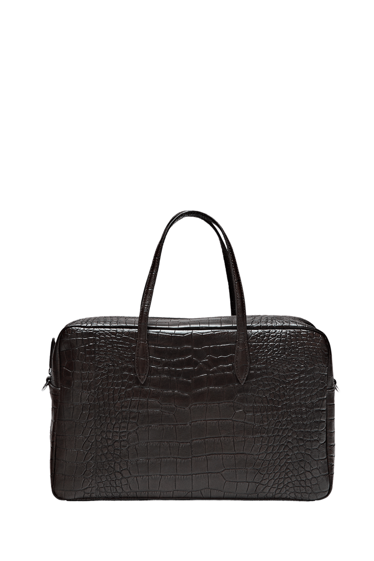 Medium leather textured duffle bag — Brown