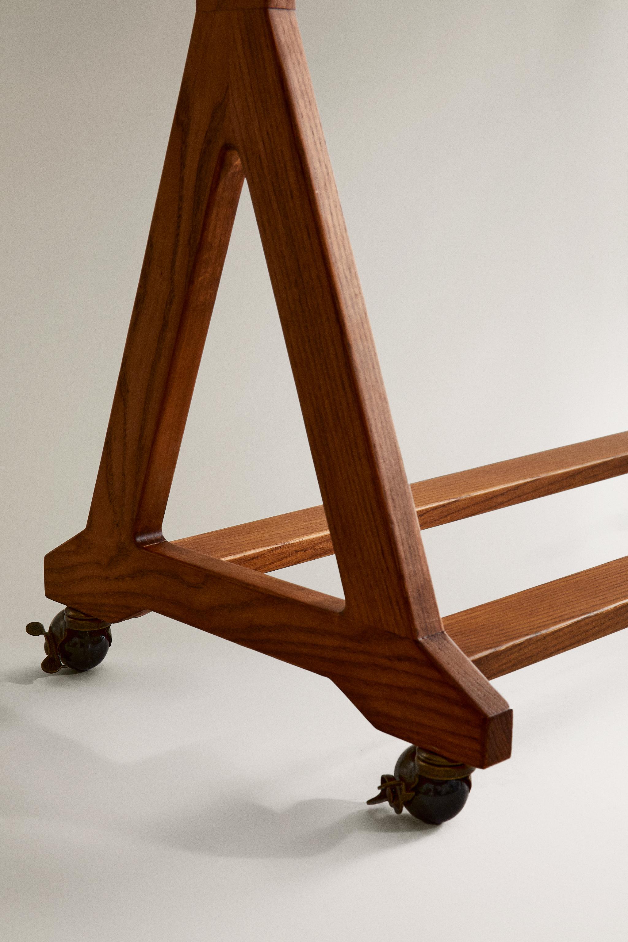 Ash Wood Clothes Rack with Wheels & Shelf