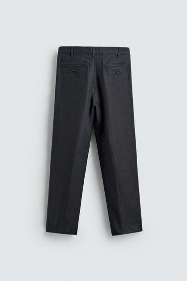 PANTALON À PLIS 100% LIN - Bleu marine de Zara - Image 7