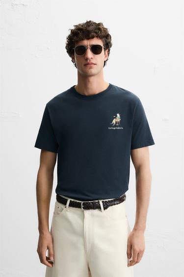 Zara COMBINATION PRINT T-SHIRT - Navy blue