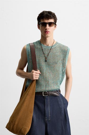 POINTELLE KNIT VEST - Turquoise by Zara