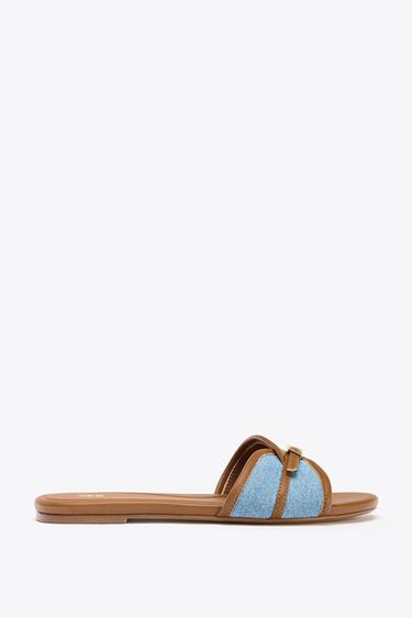 DENIM BUCKLE FLAT SANDALS - Blue by Zara - Image 0