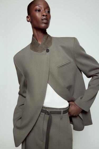 BLAZER CUELLO CONTRASTE ZW COLLECTION - Gris / Tostado de Zara