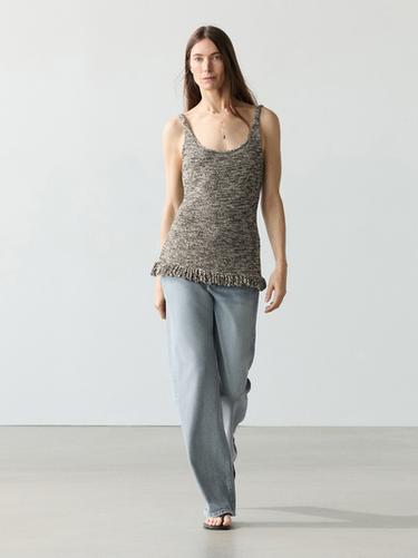 Top punto detalle flecos total look - Negro de Zara - Imagen 0