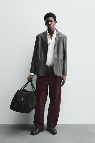 PANTALÓN WIDE FIT FLOCADO - Burdeos de Zara - Imagen 0