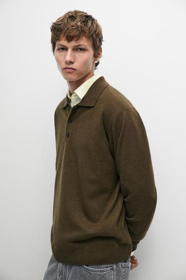 Wool blend polo sweater — Dark olive 2