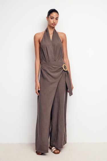 جمبسوت طويل من الرامي HALTER - بني الخاص بـ Zara