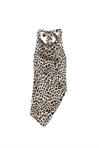 ANIMAL PRINT ASYMMETRIC SATIN HALTER TOP - Leopard by Zara