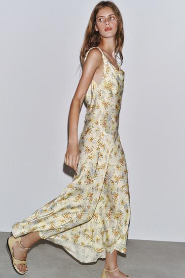 ZW COLLECTION PRINTED SATIN DRESS - Yellow by Zara - Image 4