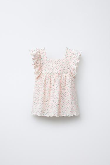 BLUSE MIT STRUKTURMUSTER UND VOLANT - Cremefarben von Zara