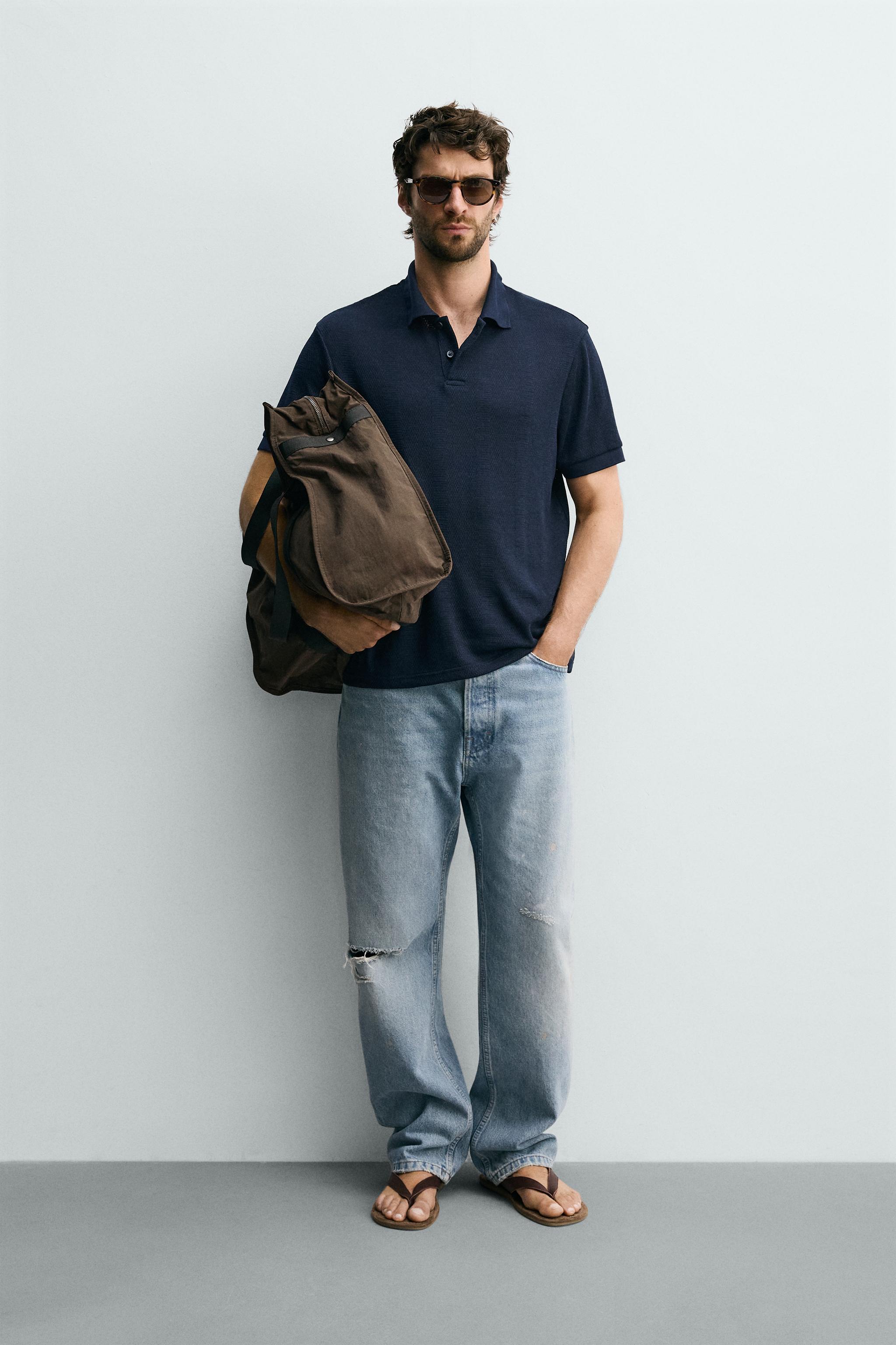 Мужские рубашки Zara STRIPED JACQUARD REGULAR FIT POLO