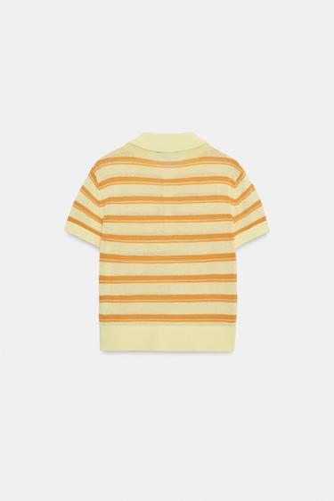 POLO EN MAILLE À RAYURES ET MANCHES COURTES - Rayures de Zara - Image 7