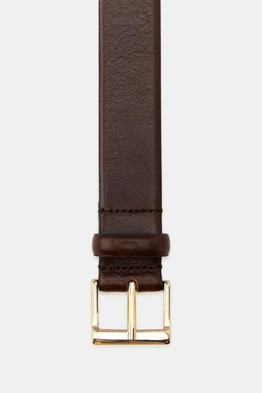Zara LEATHER BELT WITH SQUARE BUCKLE - Dark brown