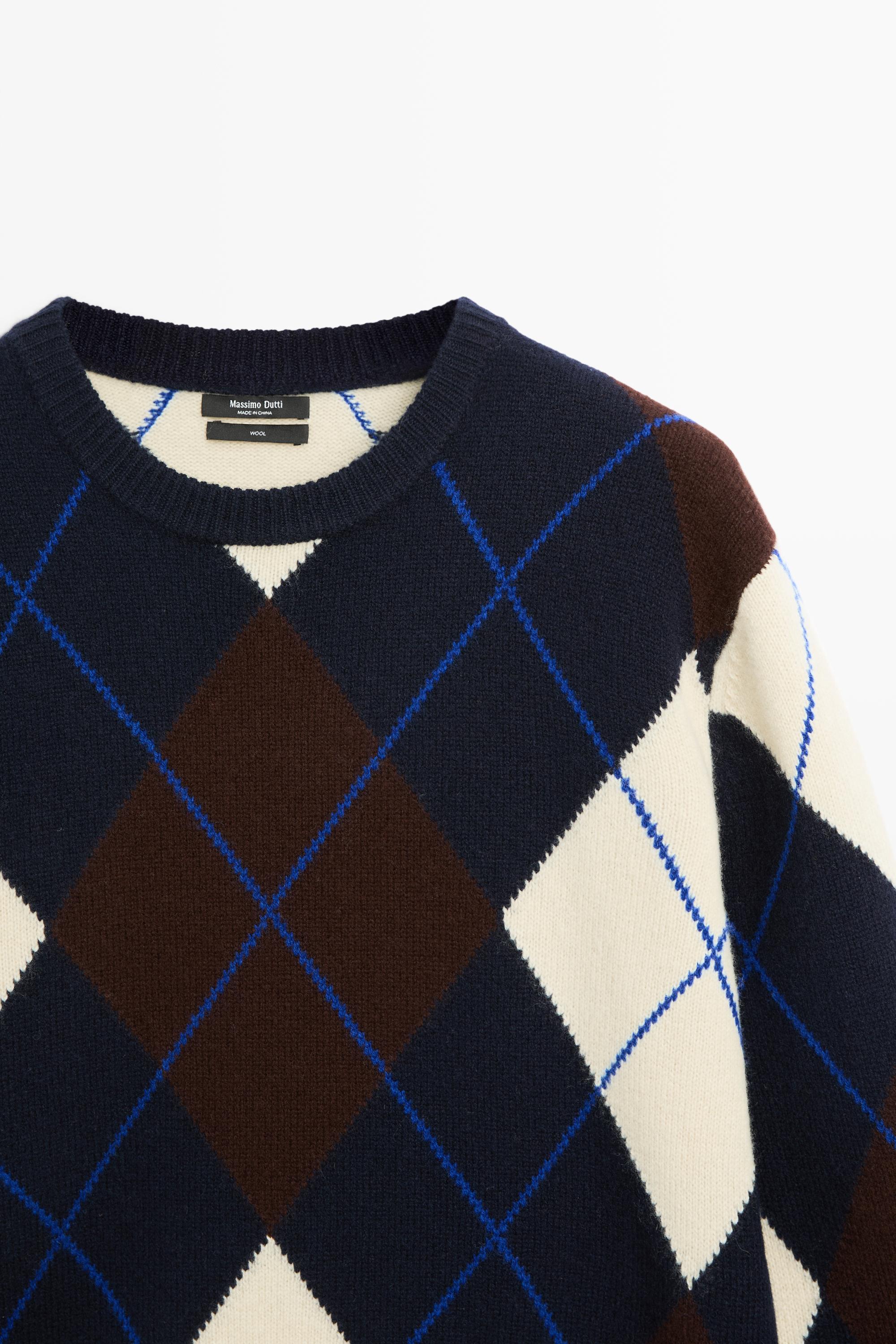 Pull en maille 100 % laine à motif losanges