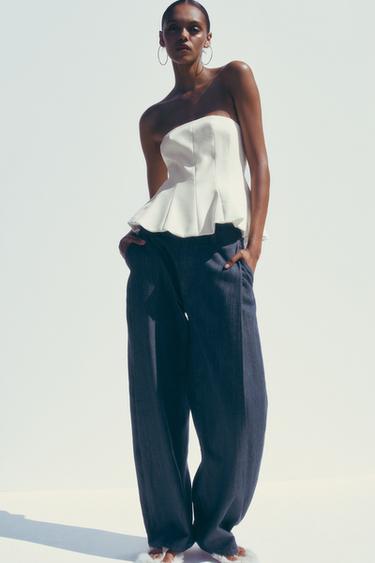 STRAPLESS PEPLUM TOP - White by Zara