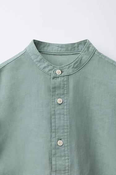 CHEMISE COL MAO AVEC LIN ET COTON - Vert de Zara - Image 3