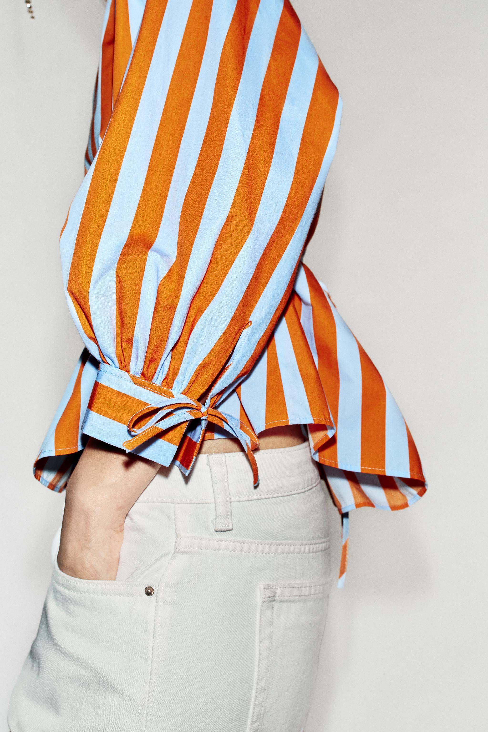 Женские рубашки Zara STRIPED SHIRT WITH SLIM BELT — фото 6