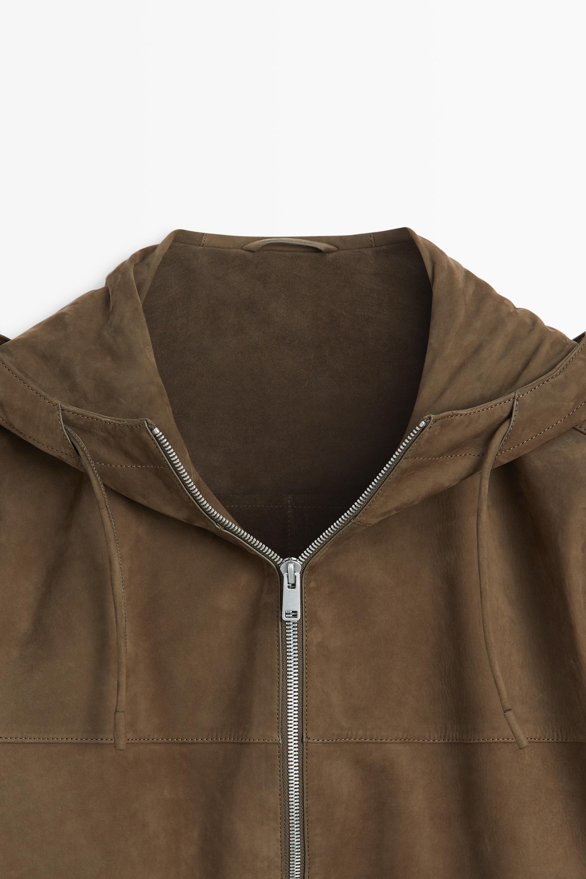 Veste en cuir daim à capuche