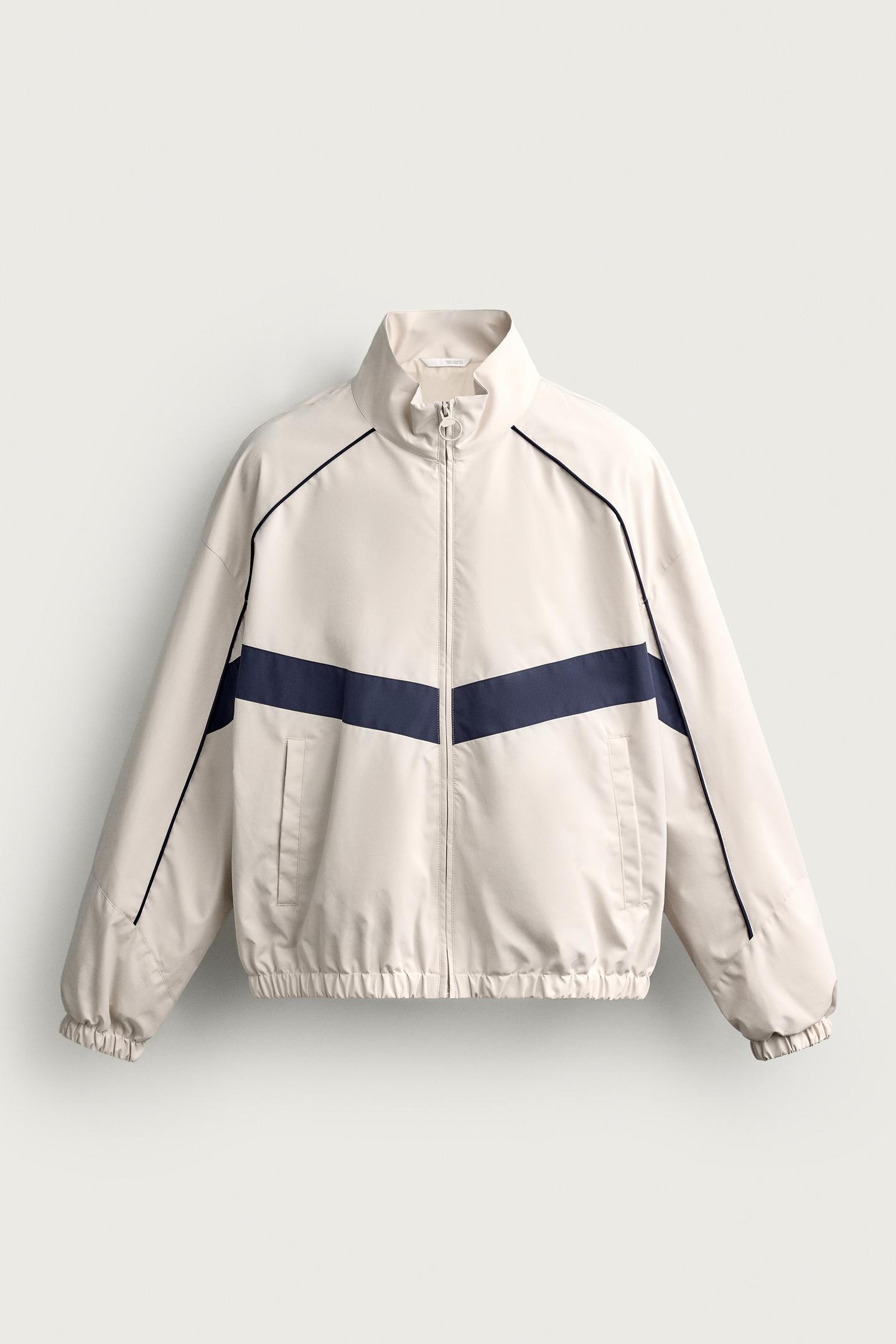 Мужская куртка Zara Water-Repellent Contrast Technical, цвет: Серо-бежевый — фото 7