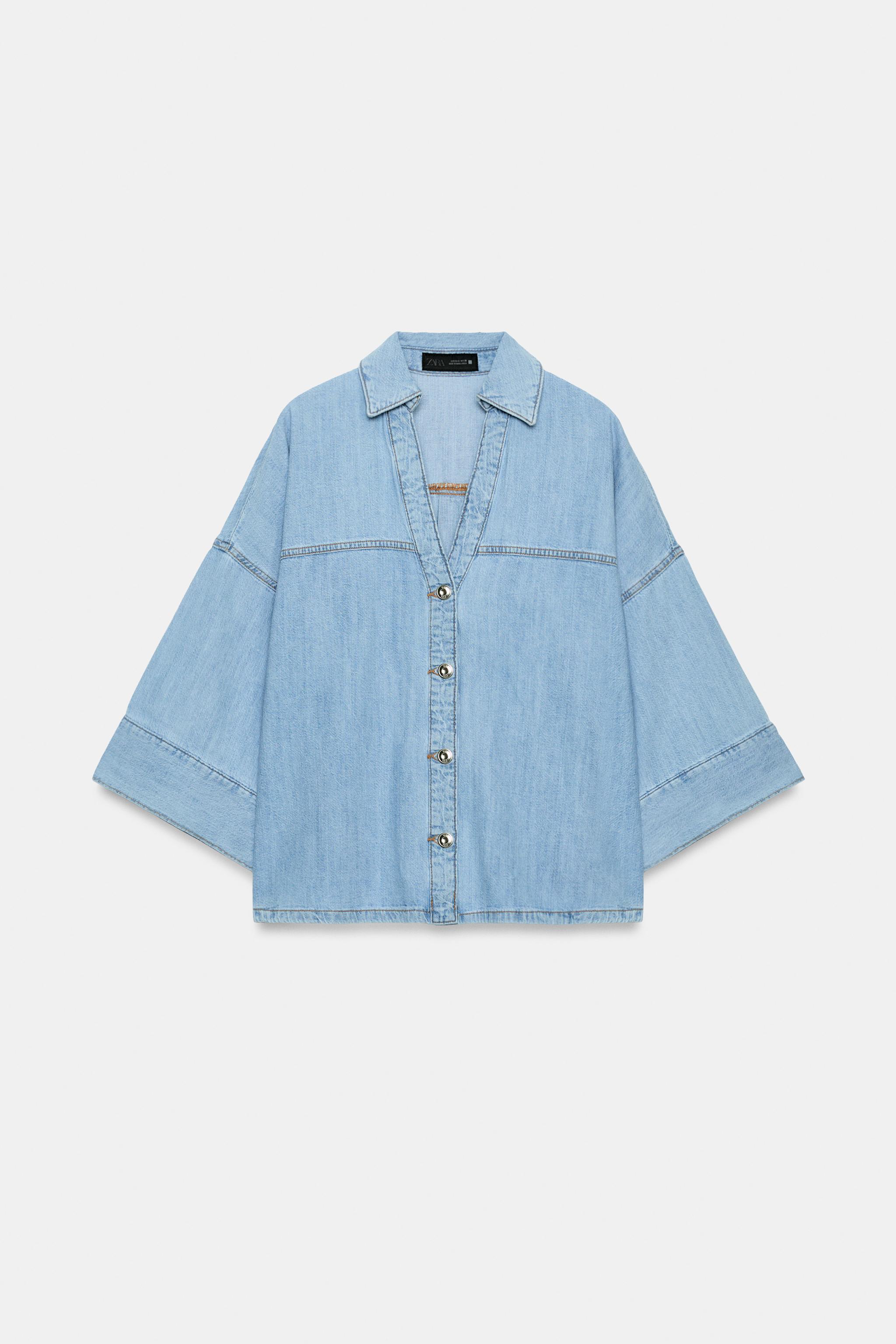 Zara Z1975 GENİŞ KOLLU DENIM GÖMLEK görsel 6