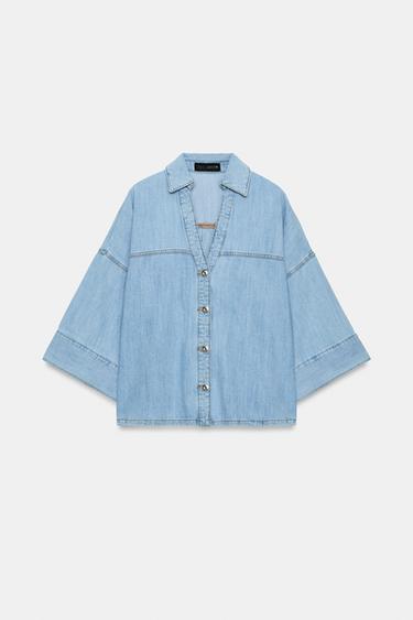 CHEMISE Z1975 DENIM MANCHES AMPLES - Bleu moyen de Zara - Image 7