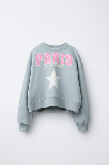 SUDADERA CROPPED TEXTO - Celeste de Zara