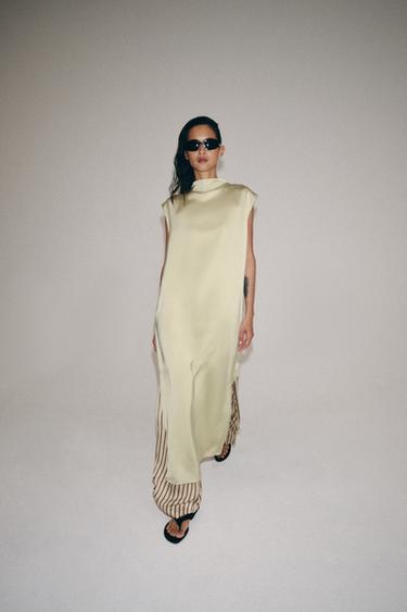ROBE SATINÉE À BRANDEBOURGS ZW COLLECTION - Vert d'eau de Zara - Image 3