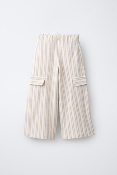 PANTALÓN WIDE LEG CARGO RAYAS - Crudo de Zara - Imagen 0