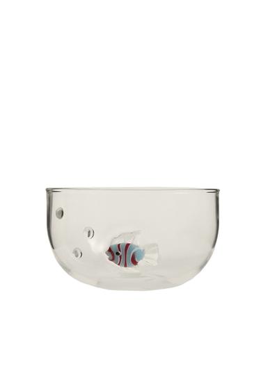 BOROSILICATE BOWL WITH BUBBLES AND FISH - Blue by Zara