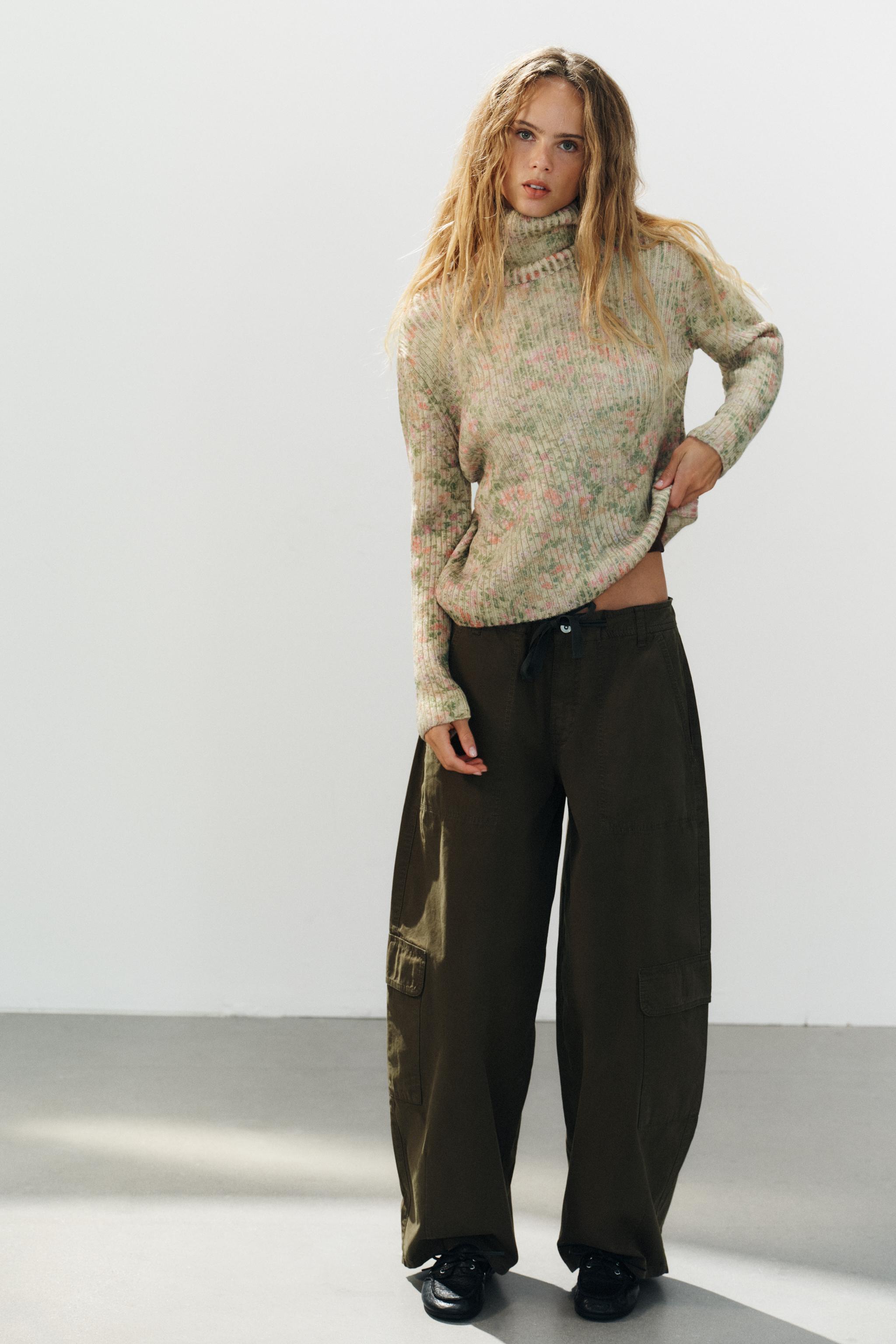 FLORAL PRINT RIBBED KNIT JUMPER