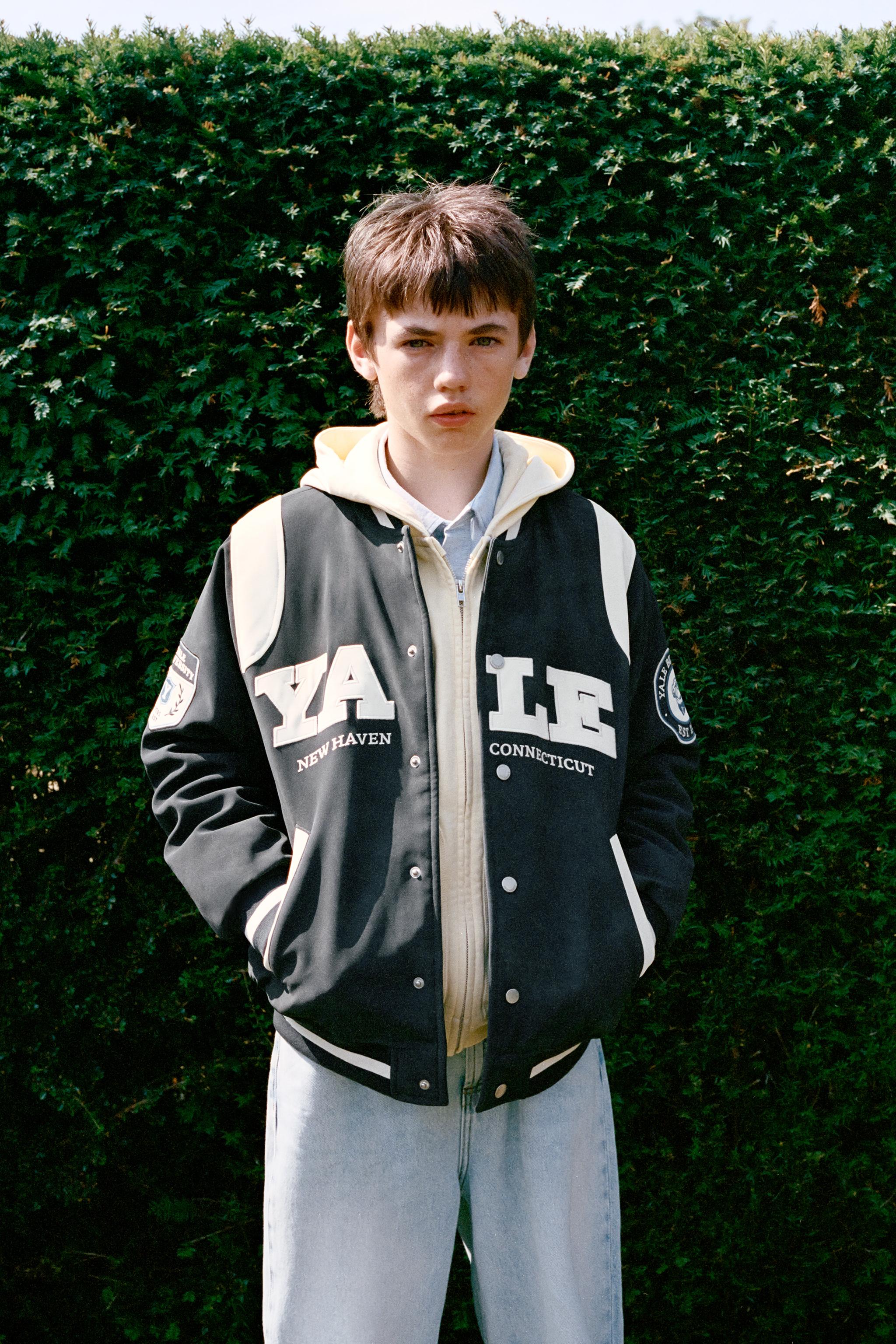 YALE™ PRINTED FAUX LEATHER BOMBER JACKET - Blue | ZARA United States