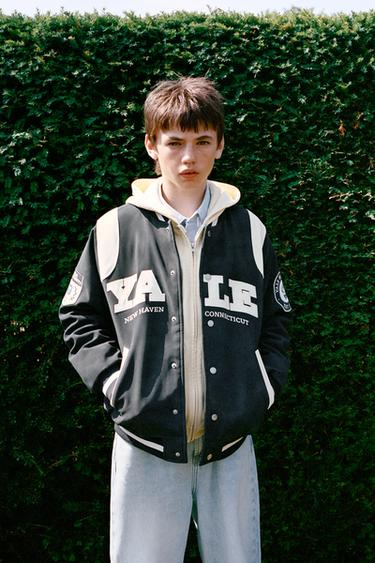 YALE™ PRINT LEATHER EFFECT BOMBER JACKET - Blue by Zara